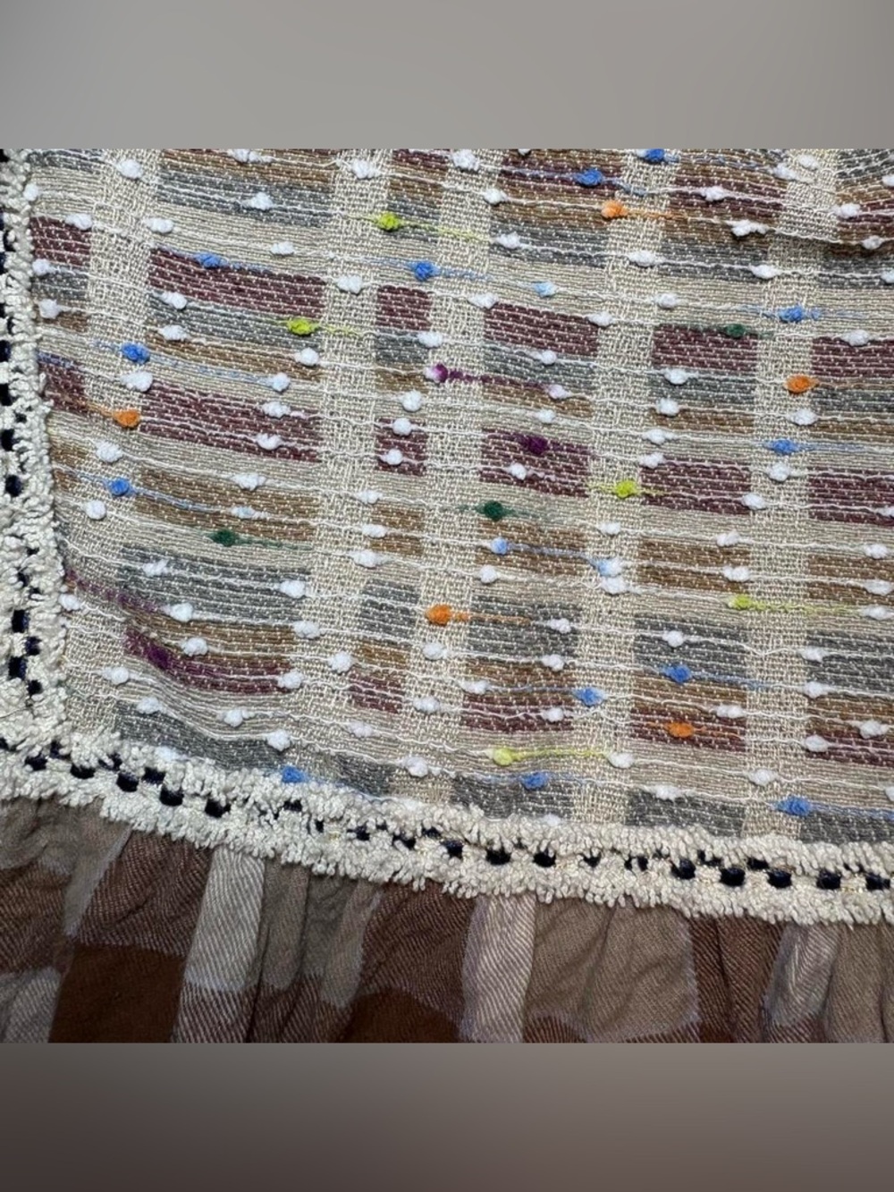 entro Brown and Cream Plaid Ruffle Peasant Top - Picture 5 of 7